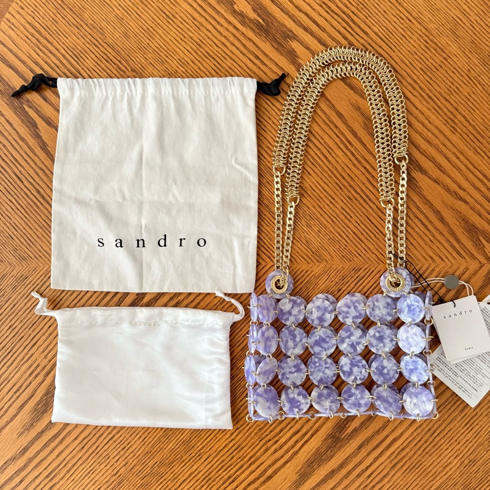 SANDRO Pastille Marbled Resin Embellished Chainmail Shoulder Bag - Lilac - Picture 11 of 13